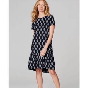 J Jill Women’s Paisley Short Sleeve‎ High Low Flounced Hem Dress Size XL Blue